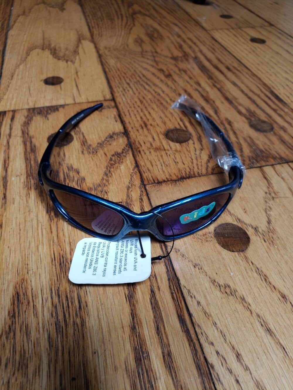 Vintage Kids Sporty Wrap Sunglasses Metallic Blue NOS